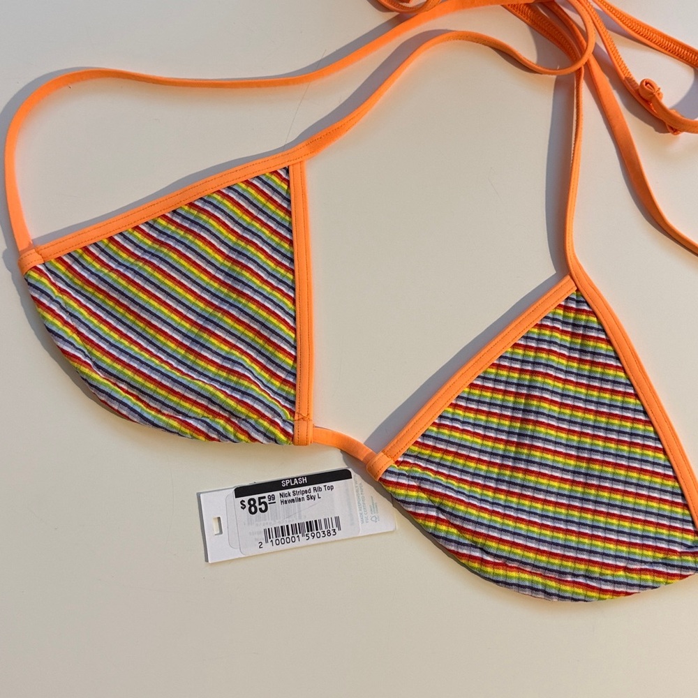 Frankie's Bikinis Nick Striped Rib Bikini Top (L)🧡💛